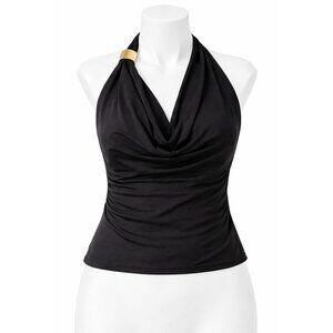 BLENCA Halter Cowl Neck Open Back Stretch Top Black‎ Size L